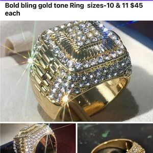 Gold Tone Bling Ring with Crystals